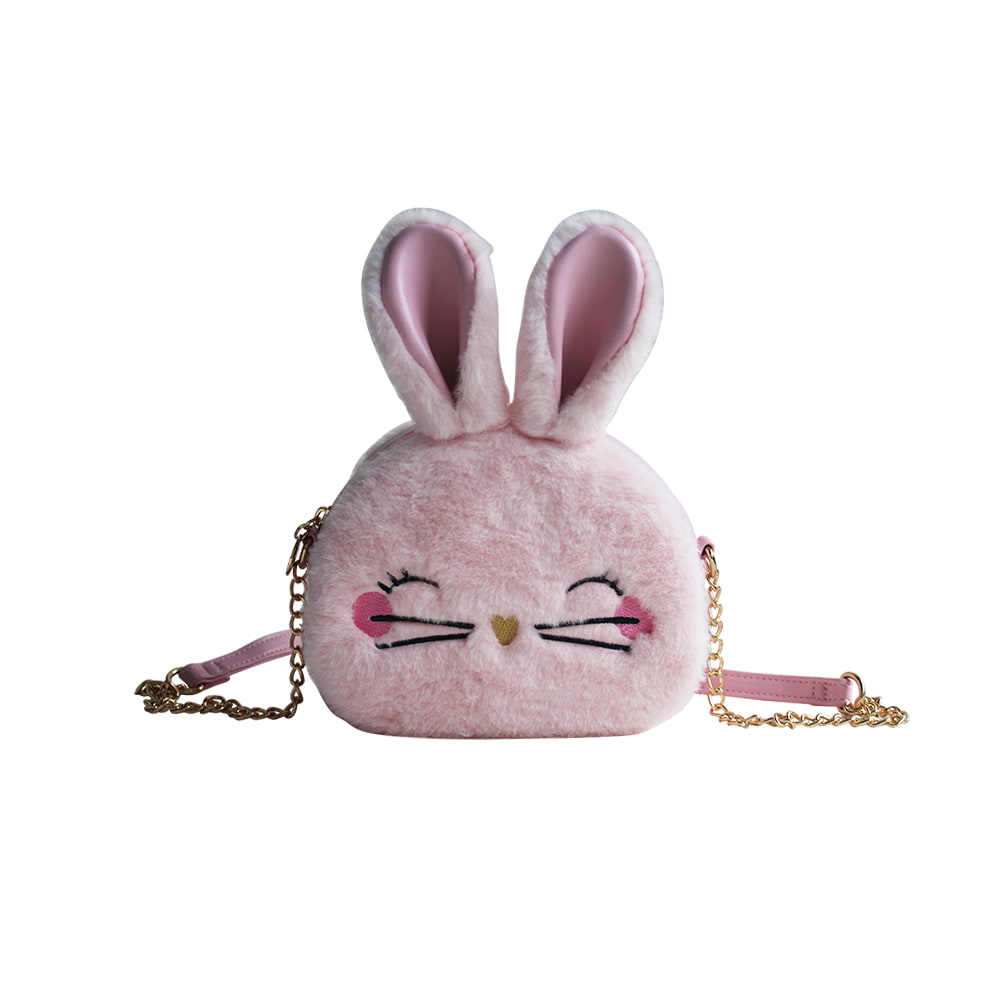 3437 Cute Plush Pink Bunny Girls Crossbody Bag