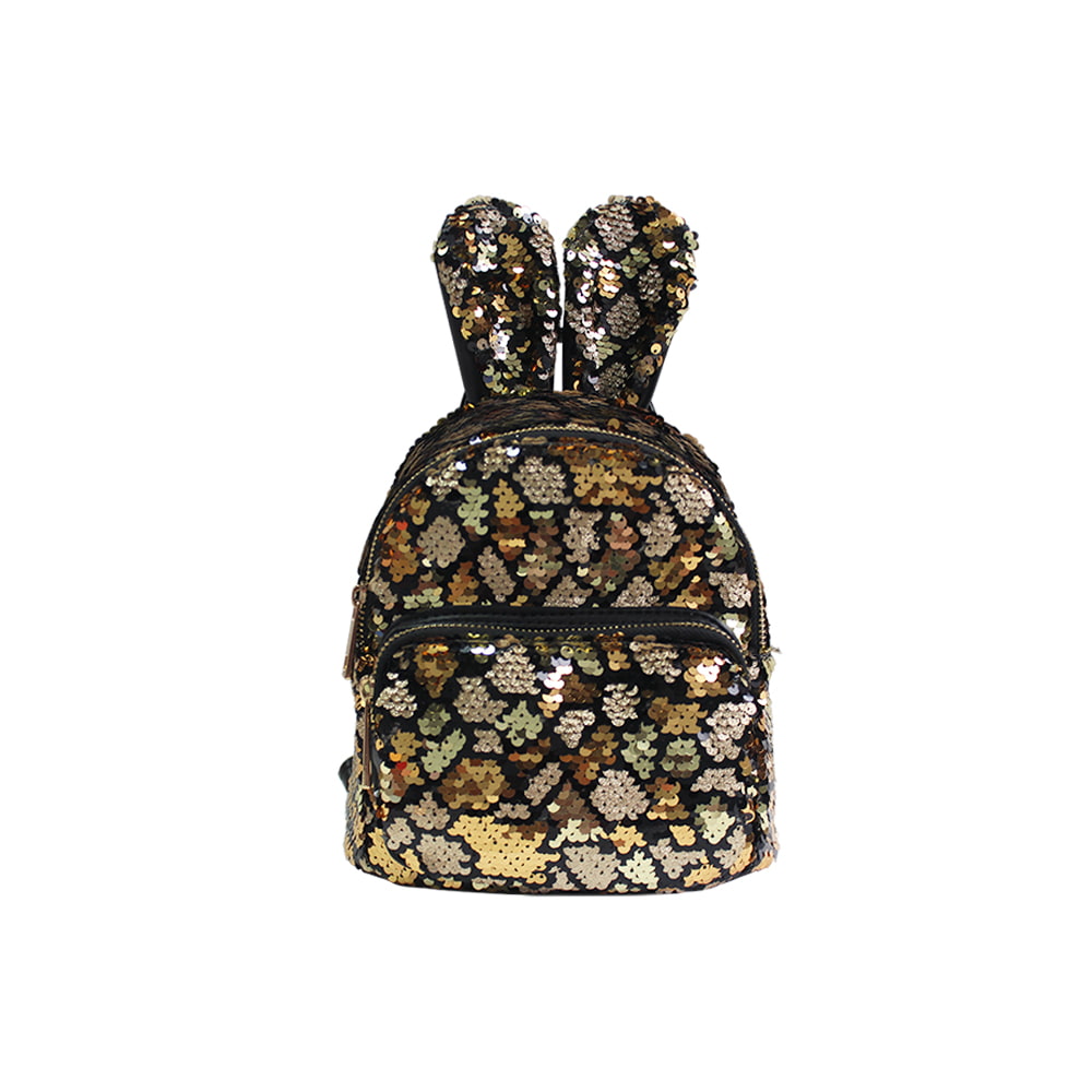 8834 Gold Black Bunny Ears Sequin Women Casual Daypack