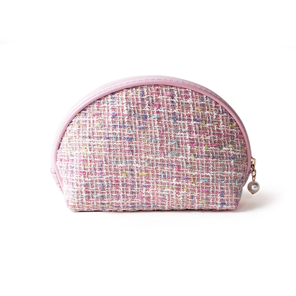 1315 Pink Tweed Portable Travel Makeup Storage Bag