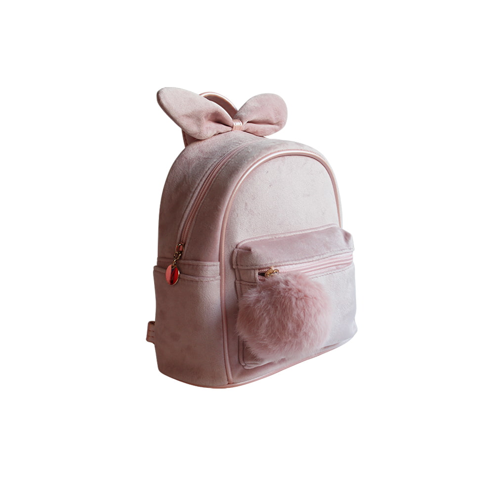 3039 Pink Bowknot Velvet Girls Backpack College bag
