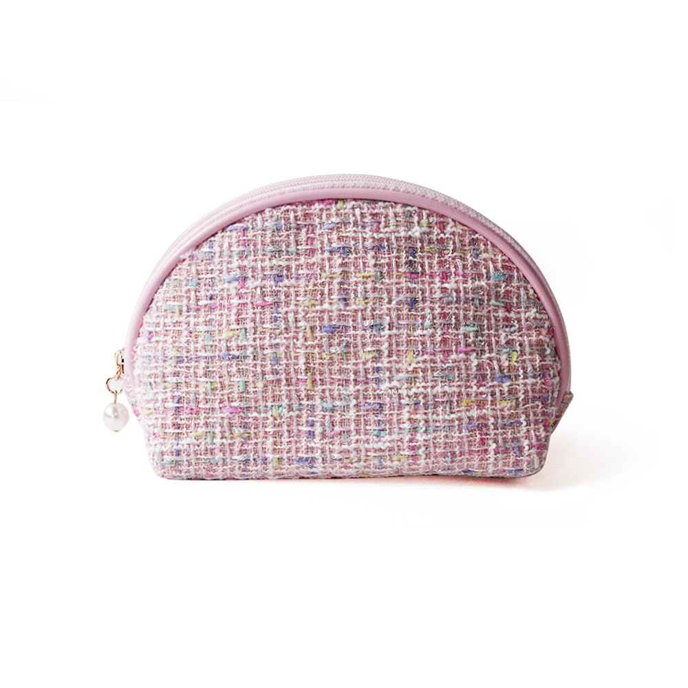 1315 Pink Tweed Portable Travel Makeup Storage Bag