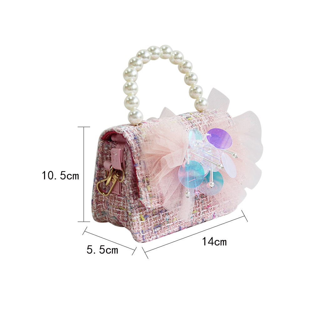 4105 Mesh Bowknot Tweed Girl Princess Pearl Handbag
