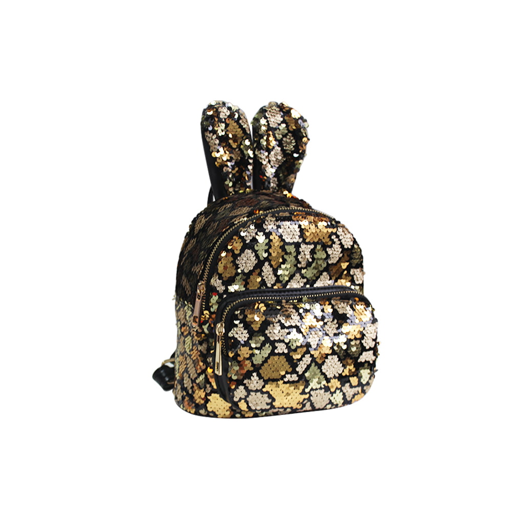 8834 Gold Black Bunny Ears Sequin Women Casual Daypack