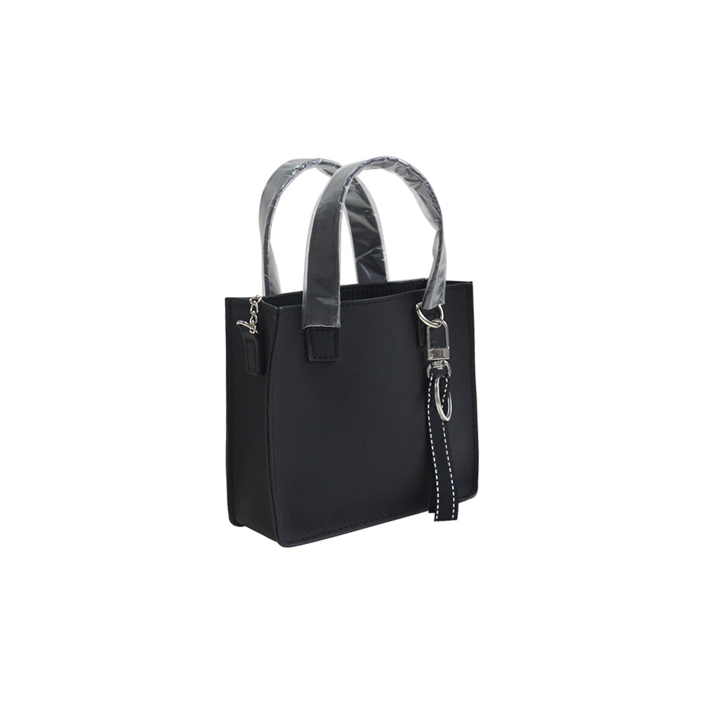4774 Black Plaid Pattern PU Leather Woman Zipped Tote Bag