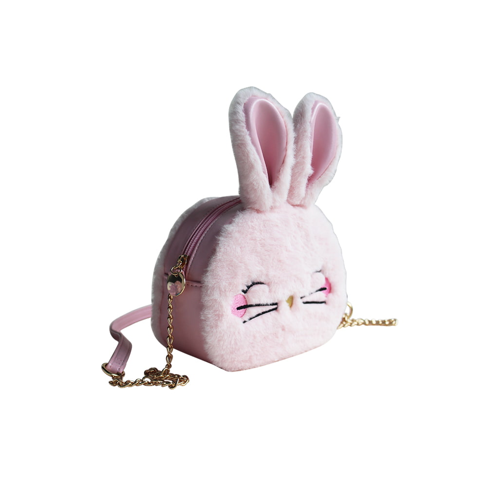 3437 Cute Plush Pink Bunny Girls Crossbody Bag