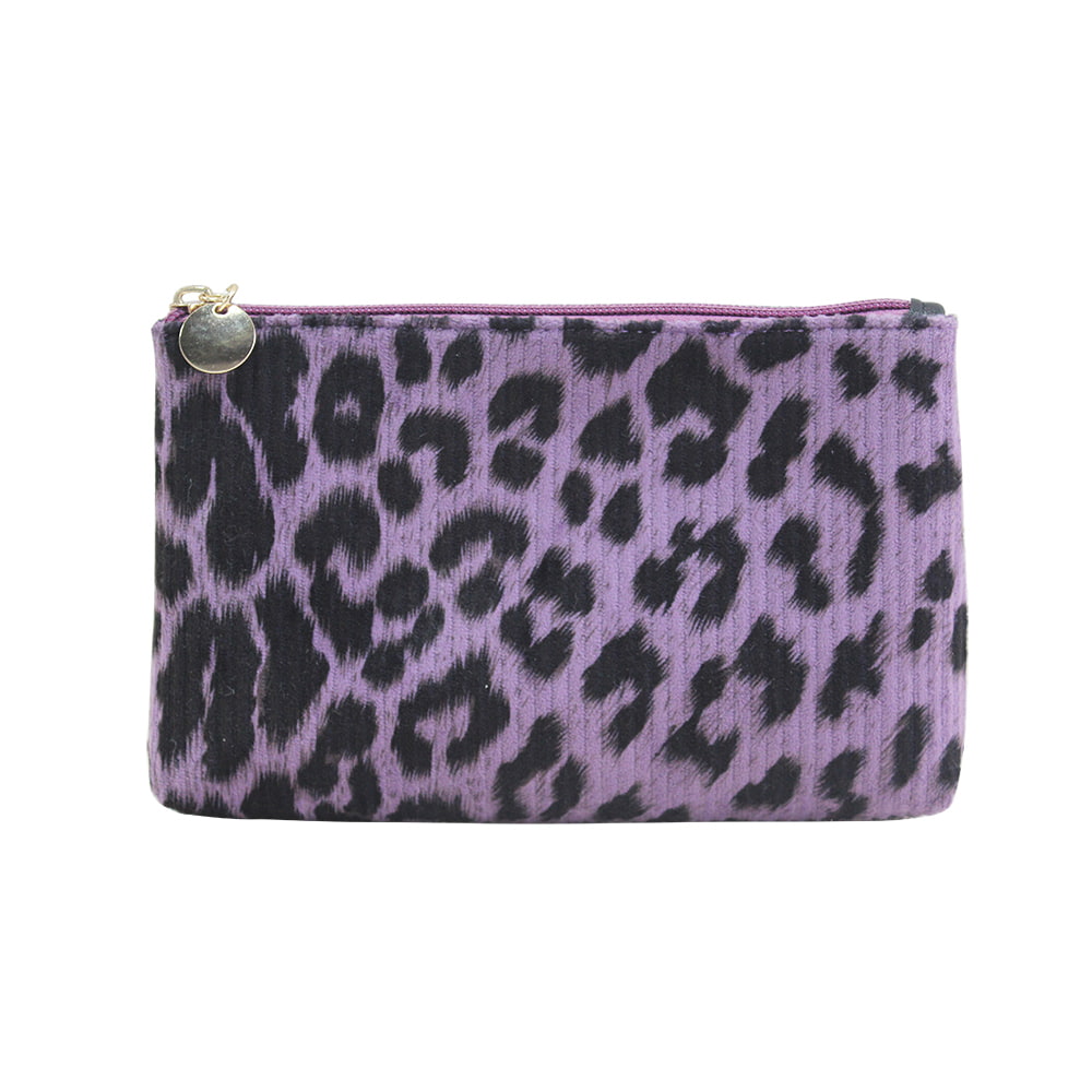 2500 Purple Leopard Pattern Flat Bottom Cosmetic Bag