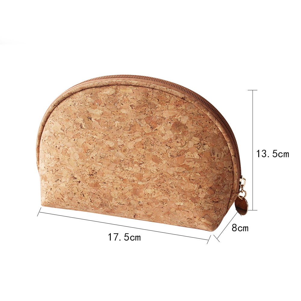 1315 Natural Cork Print Travel Leather Toiletry Makeup Bag