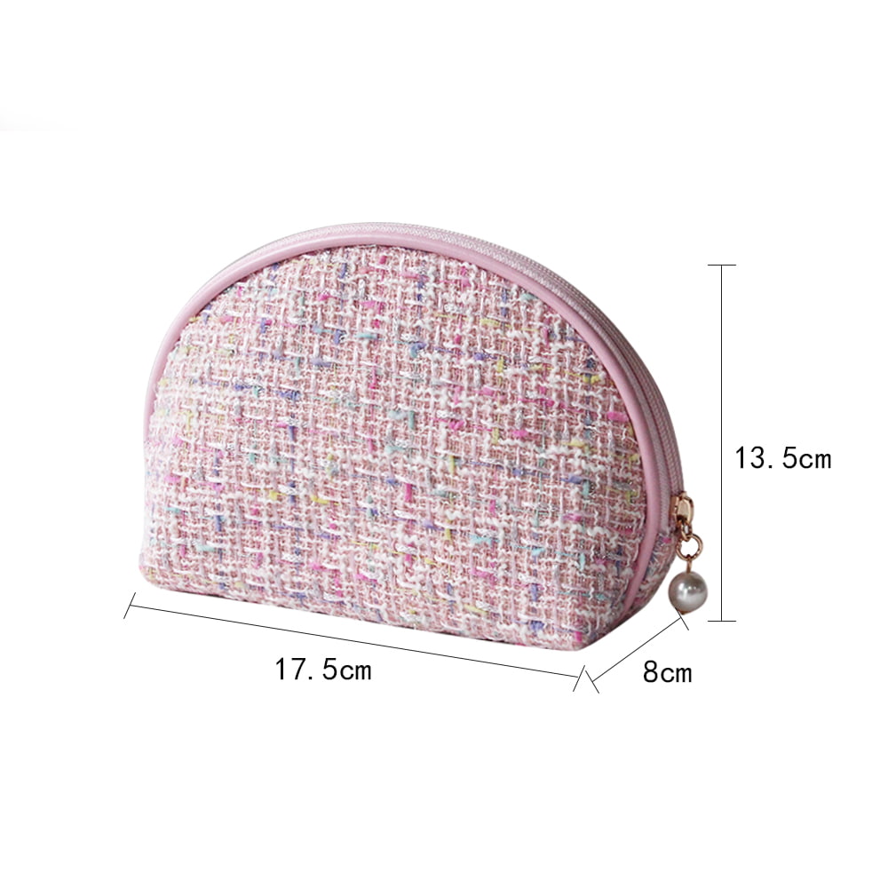 1315 Pink Tweed Portable Travel Makeup Storage Bag