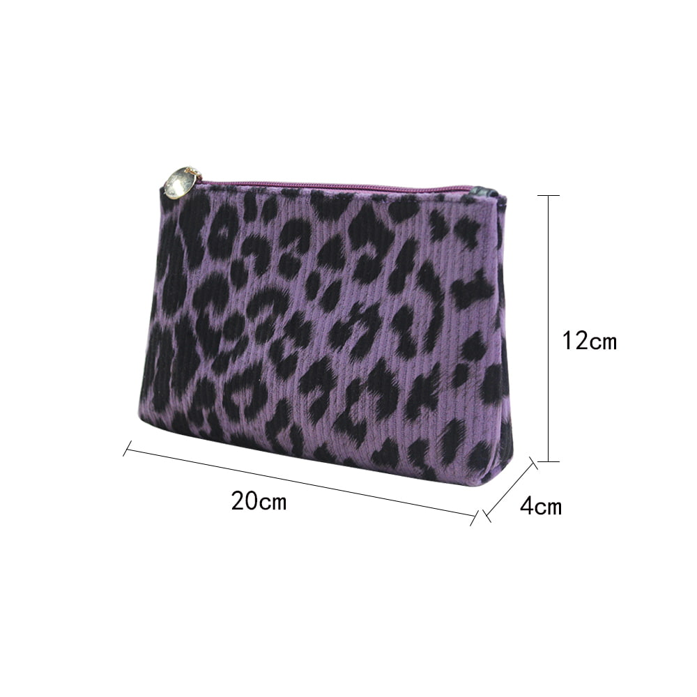 2500 Purple Leopard Pattern Flat Bottom Cosmetic Bag