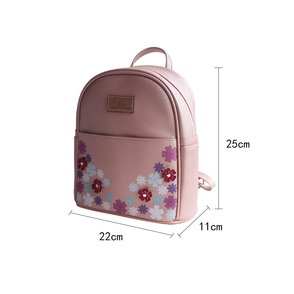 4944 Pink Flower Decor Adjustable Strap Women Backpack