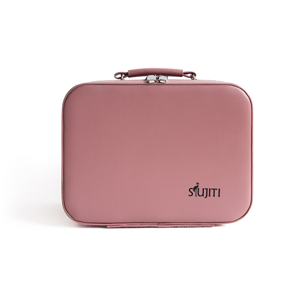 3544 Pink Leather Capacity Portable Travel Cosmetic Case