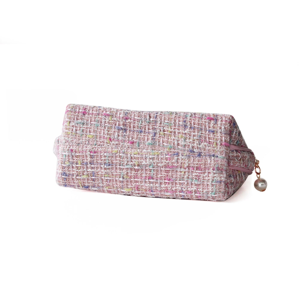 1315 Pink Tweed Portable Travel Makeup Storage Bag