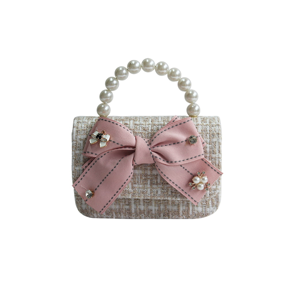 3102 Cute Girls Mini Pearl Bowknot Handbag with Chain