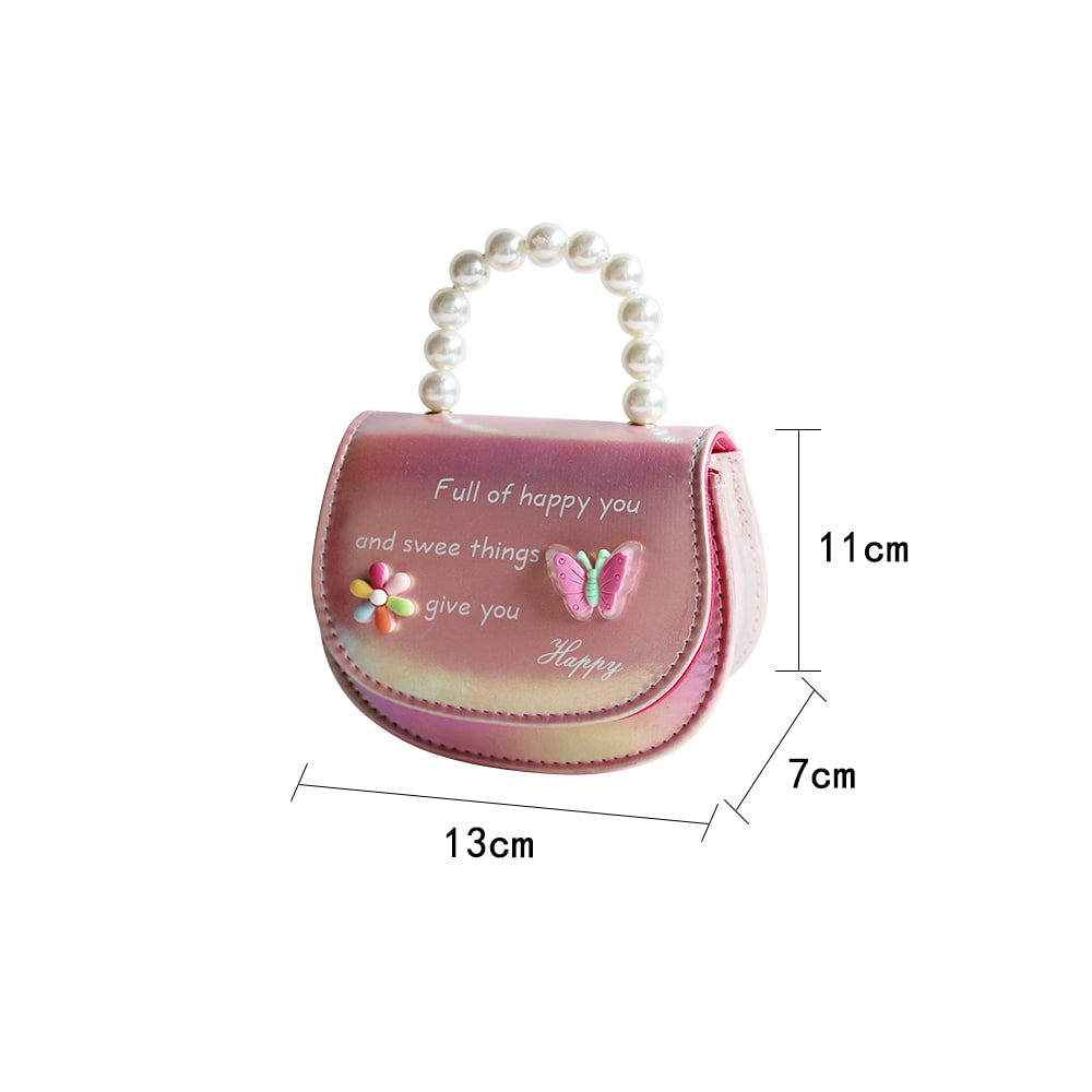 4088 PU Leather Flower Butterfly Party Pearl Kids Handbag