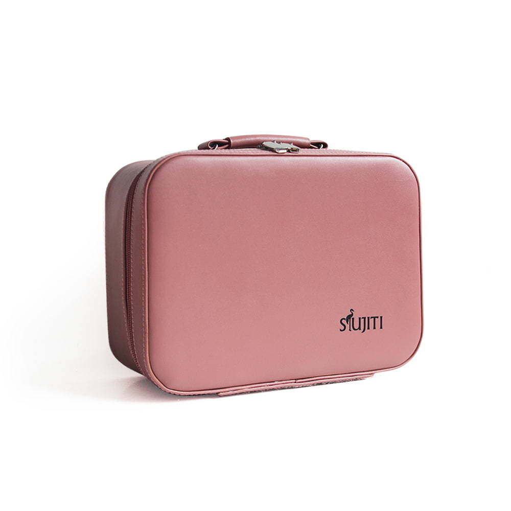 3544 Pink Leather Capacity Portable Travel Cosmetic Case