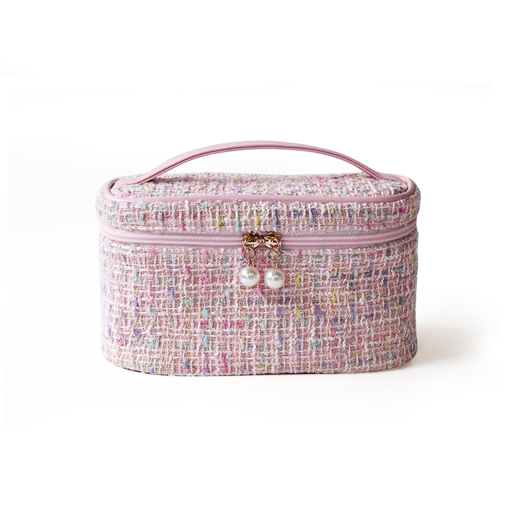 4096 Large Tweed Portable Zipper Storage Cosmetic Case
