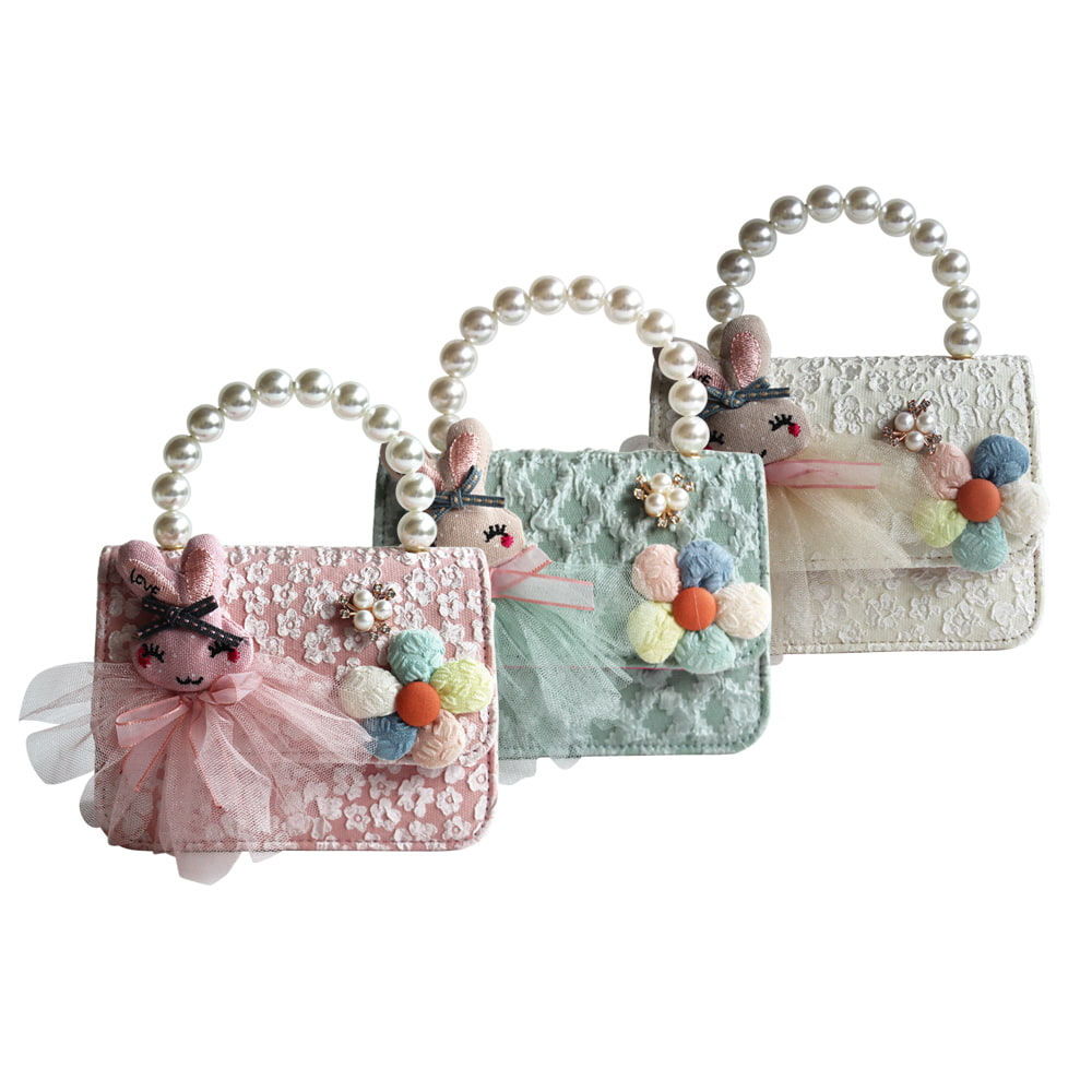 4838 Cartoon Bunny 3D Flower Princess Pearl Handbag