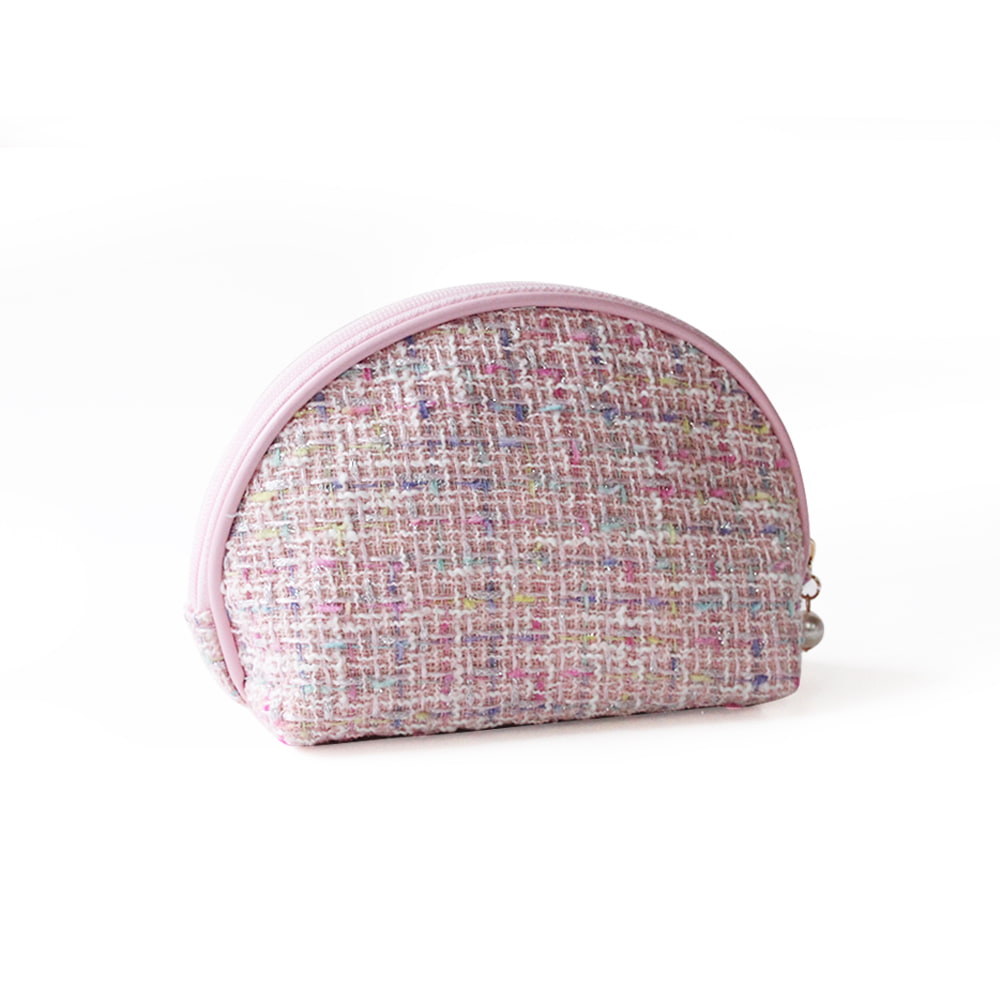 1315 Pink Tweed Portable Travel Makeup Storage Bag