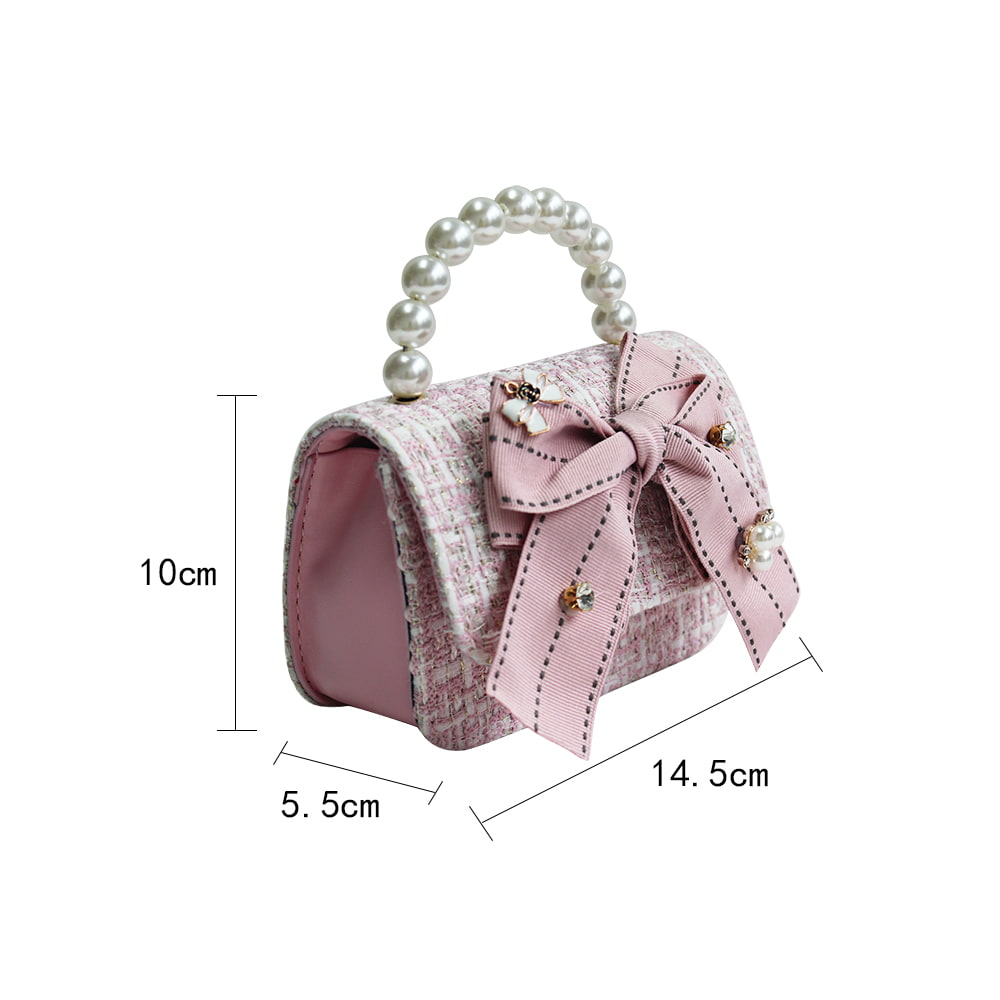 3102 Cute Girls Mini Pearl Bowknot Handbag with Chain