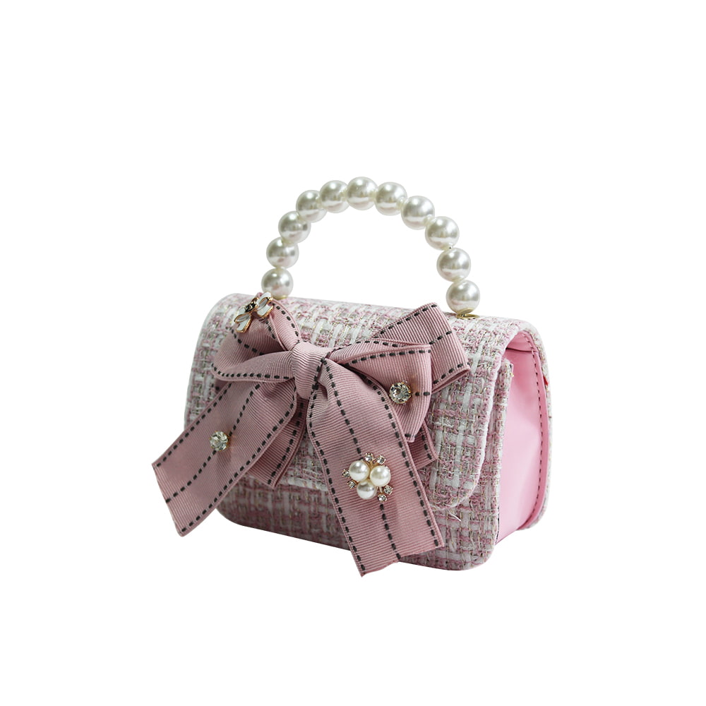 3102 Cute Girls Mini Pearl Bowknot Handbag with Chain