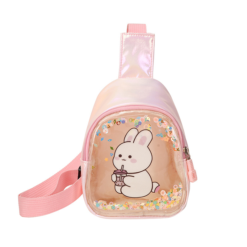 BD-GM19 Cartoon Rabbit Printed Shiny Clear PU Girls Chest Bag