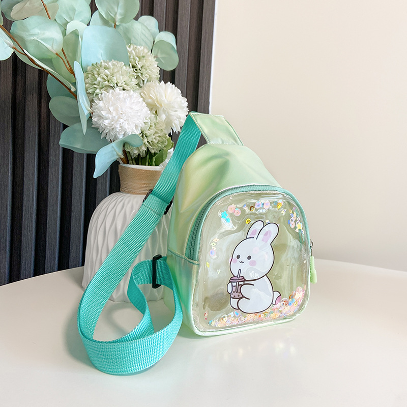 BD-GM19 Cartoon Rabbit Printed Shiny Clear PU Girls Chest Bag