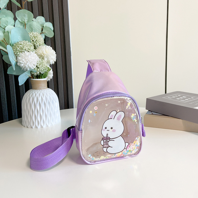 BD-GM19 Cartoon Rabbit Printed Shiny Clear PU Girls Chest Bag