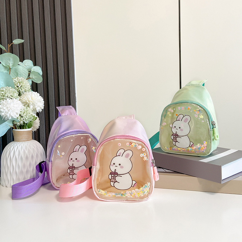 BD-GM19 Cartoon Rabbit Printed Shiny Clear PU Girls Chest Bag