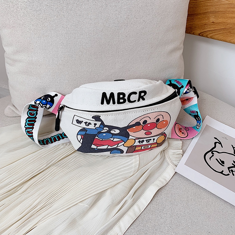 BD-GM163 Cute Cartoon Letter Designer White Canvas Fanny Pack