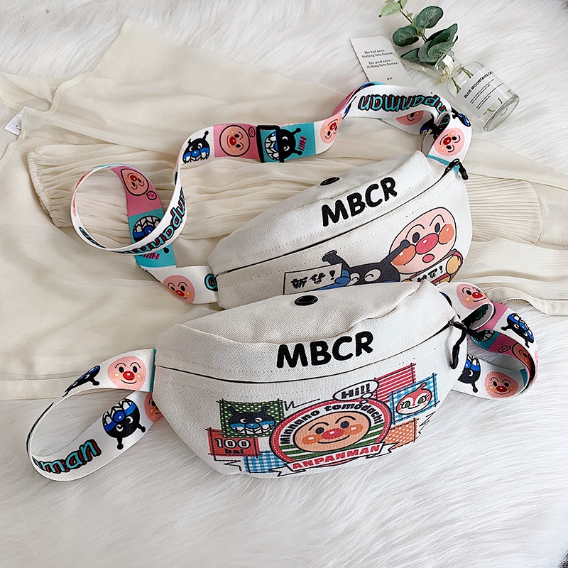 BD-GM163 Cute Cartoon Letter Designer White Canvas Fanny Pack