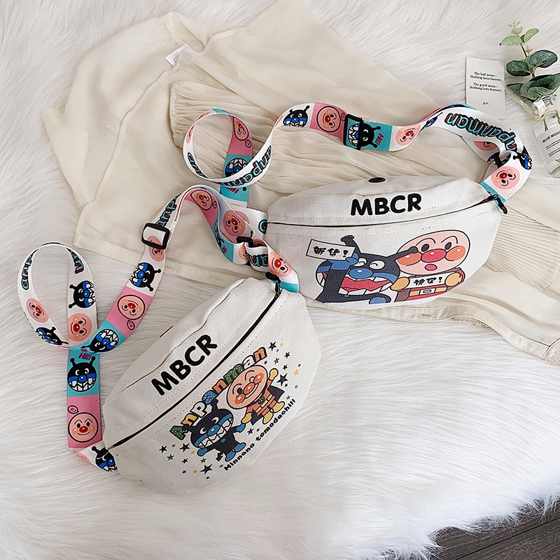 BD-GM163 Cute Cartoon Letter Designer White Canvas Fanny Pack