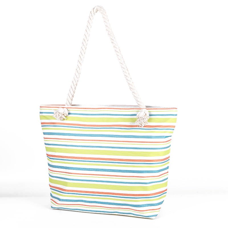 BD-GM35 Multicolor Girls Striped Pattern Canvas Beach Tote Bag