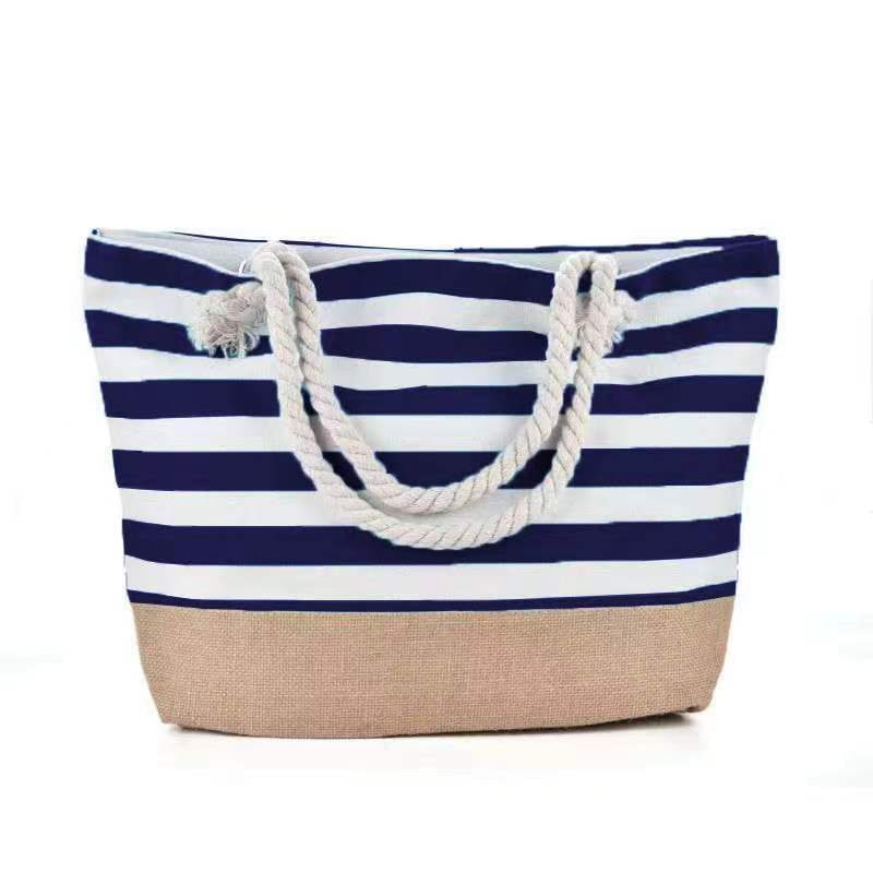 BD-GM29 Striped Canvas Large Capacity Simple Beach Tote Bag