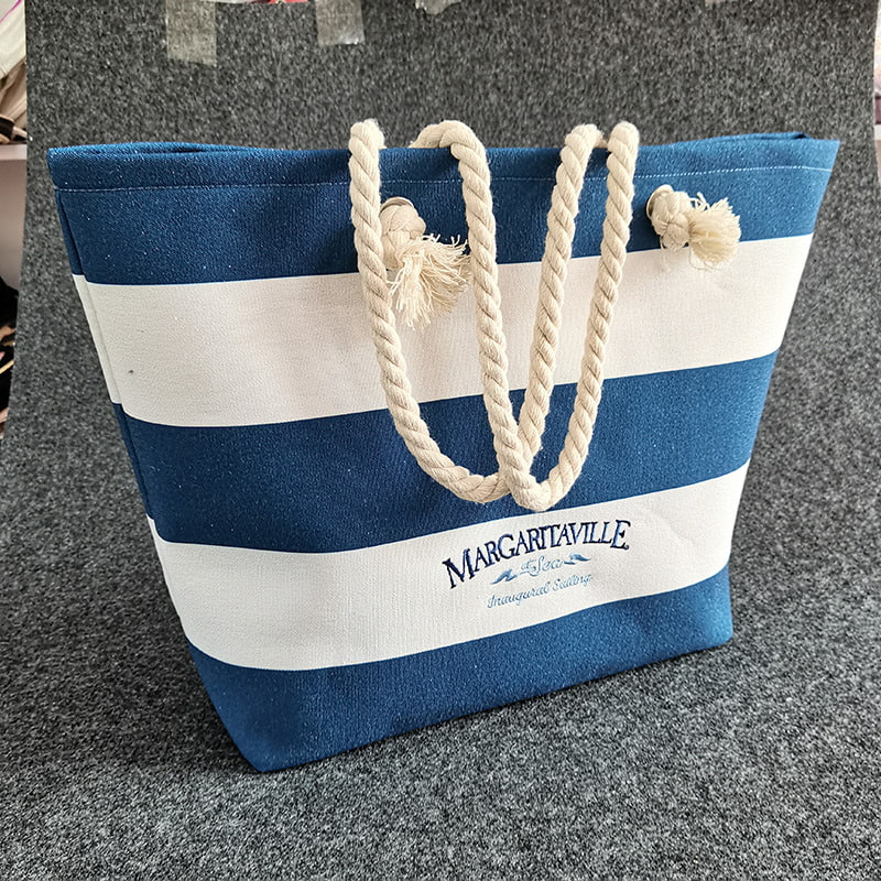 BD-GM34 Large Navy Blue Stripe Casual Canvas Beach Bag