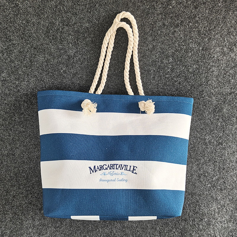 BD-GM34 Large Navy Blue Stripe Casual Canvas Beach Bag